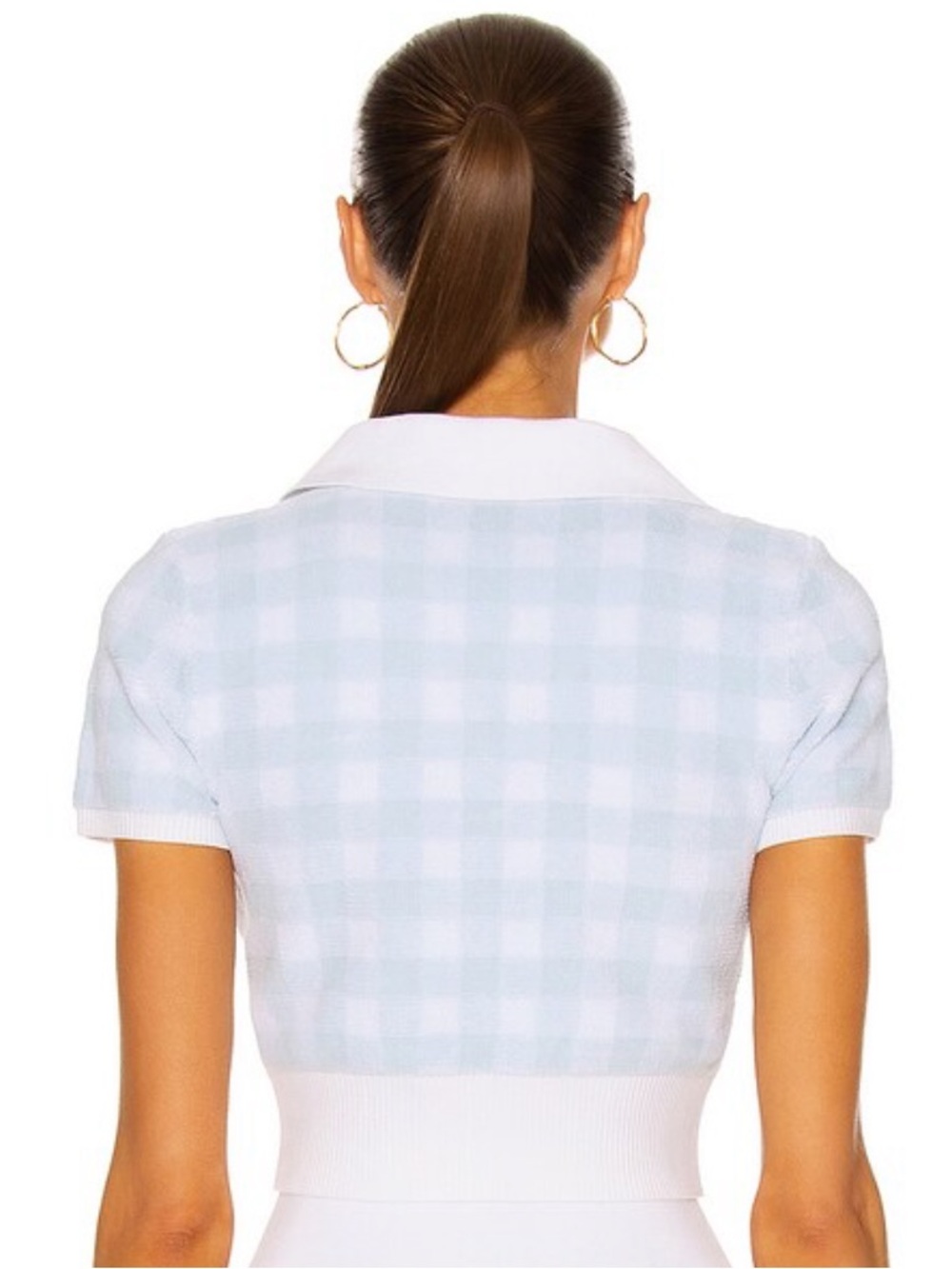 Alexander Wang Towel Gingham Polo Top in Oxford Blue & White - Picture 2 of 12